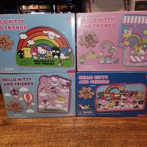 Lot of 4 NEW Sealed Hello Kitty Wooden Puzzle Sets, 88-99 pcs ea 16"x11" avg sz